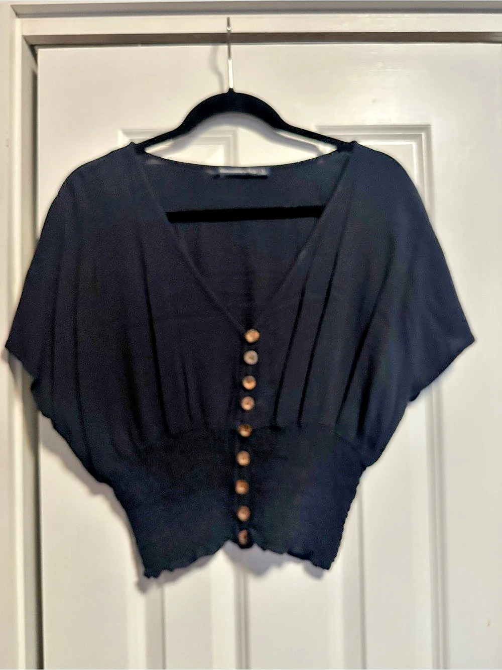 Abercrombie & Fitch Short Sleeve Button Front Top in Black Large Like New
